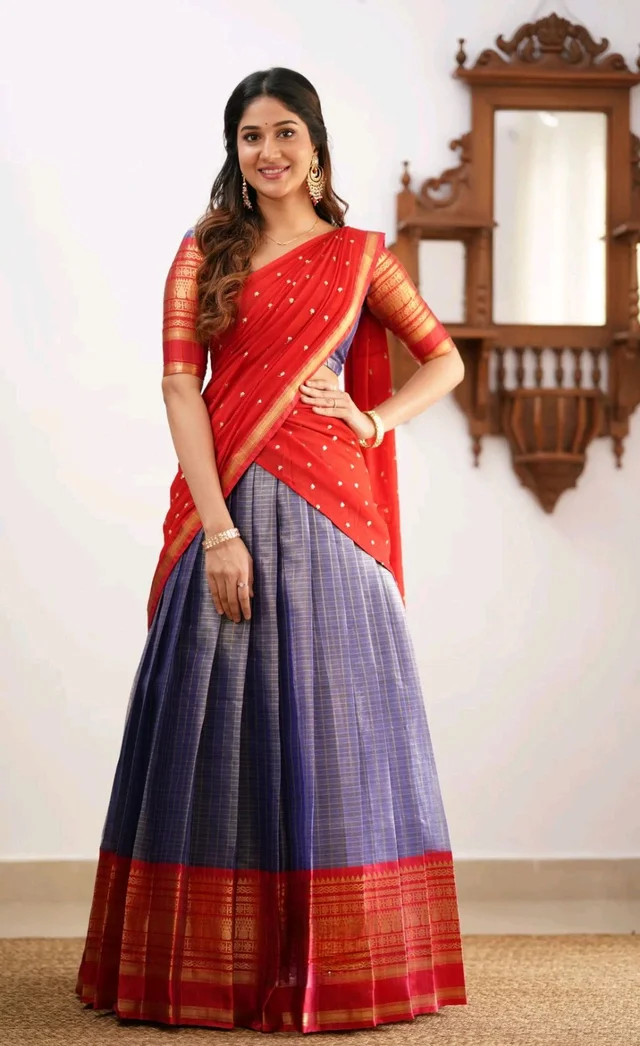 South Indian Traditional Half Saree - Blue, Free Size