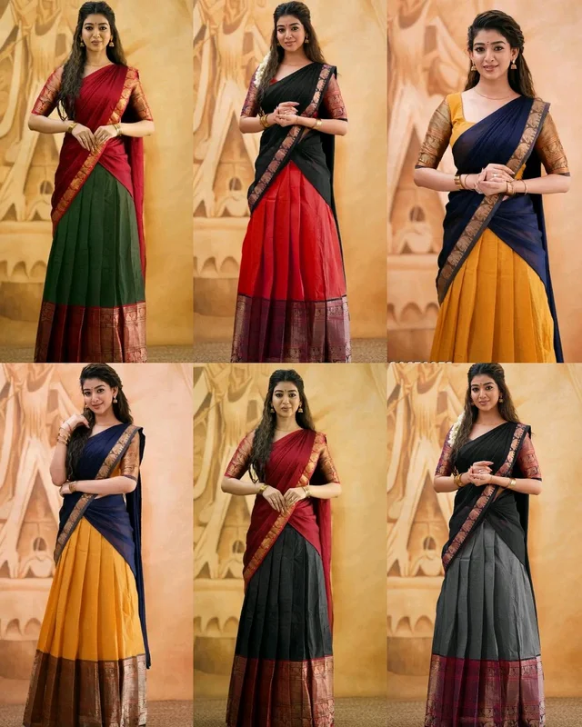 South Indian Traditional Half Saree - Gray & Black, Free Size