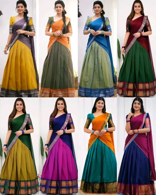 South Indian Traditional Half Saree - Pink, Free Size