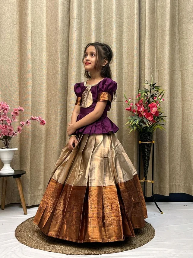 Festive Wear South Indian Lehenga - Purple, 2-3 Years