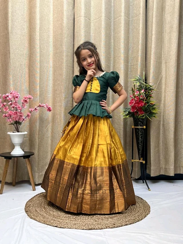 Festive Wear South Indian Lehenga - Yellow, 13-14 Years