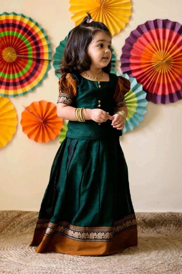 Pretty Classy Kids Girls Lehanga Cholis - Green, 9-10 Years