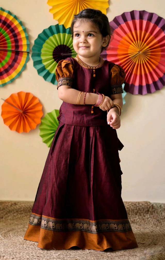 Pretty Classy Kids Girls Lehanga Cholis - Maroon, 12-18 Months