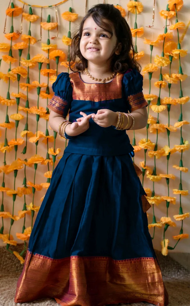 Pretty Classy Kids Girls Lehanga Cholis - Navy Blue, 7-8 Years
