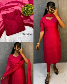 Launching simple & Elegant premium cotton hakoba kurti with six beautiful - Hot Pink, S