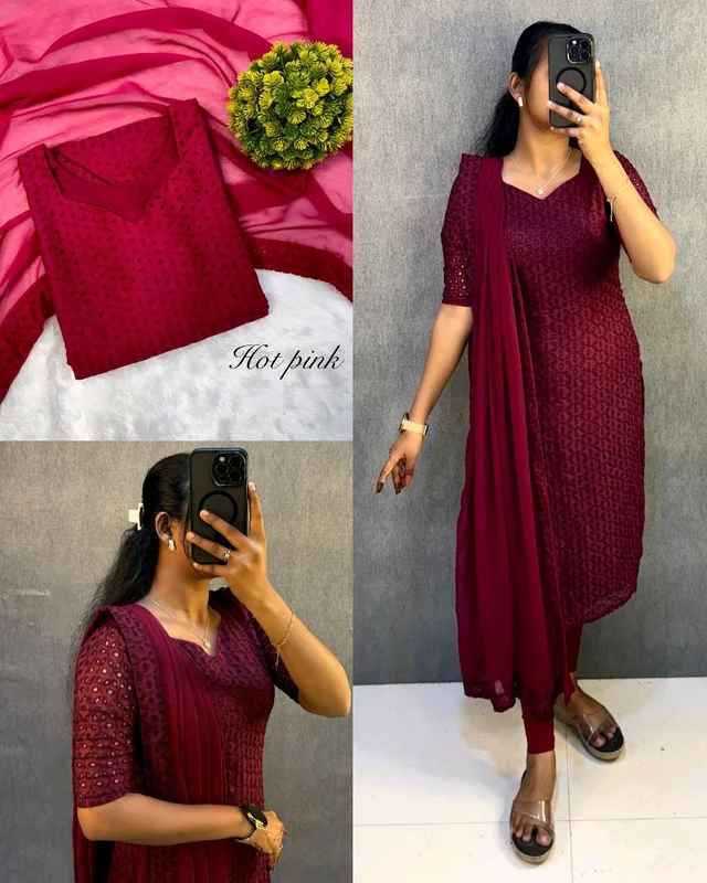 Launching simple & Elegant premium cotton hakoba kurti with six beautiful - Hot Pink, M