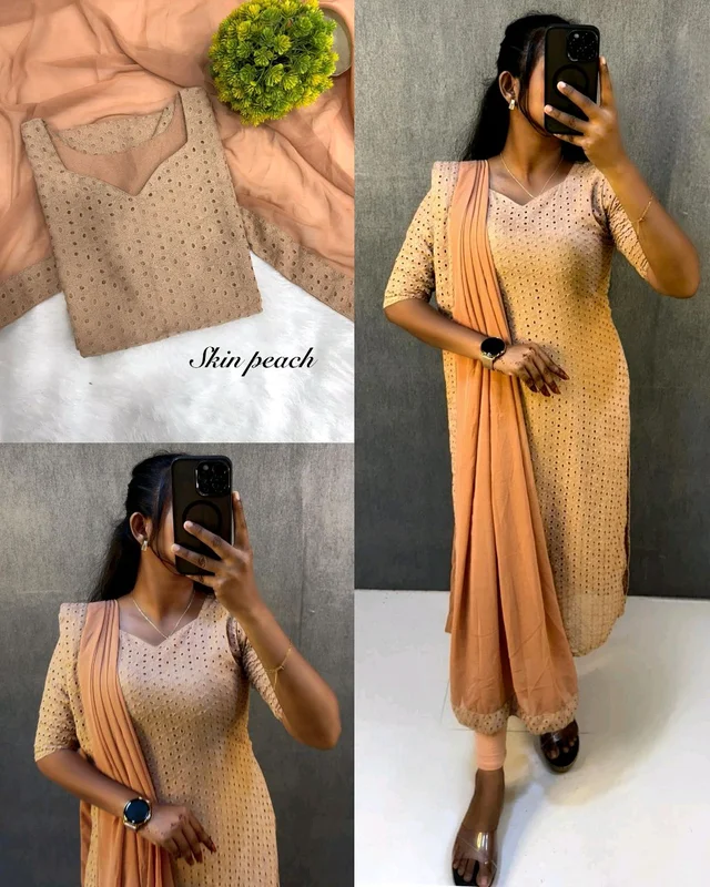 Launching simple & Elegant premium cotton hakoba kurti with six beautiful - Skin Peach, L