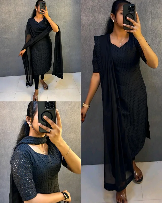 Launching simple & Elegant premium cotton hakoba kurti with six beautiful - Black, M