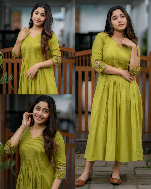 New latest and trendy embroidered Designer Gown - Chartreuse Yellow, M