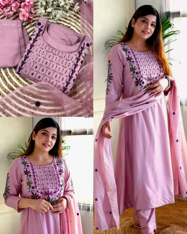 This top made from Chanderi silk With Attractive Goergeous Embroidery work And Organza Duptta
- L