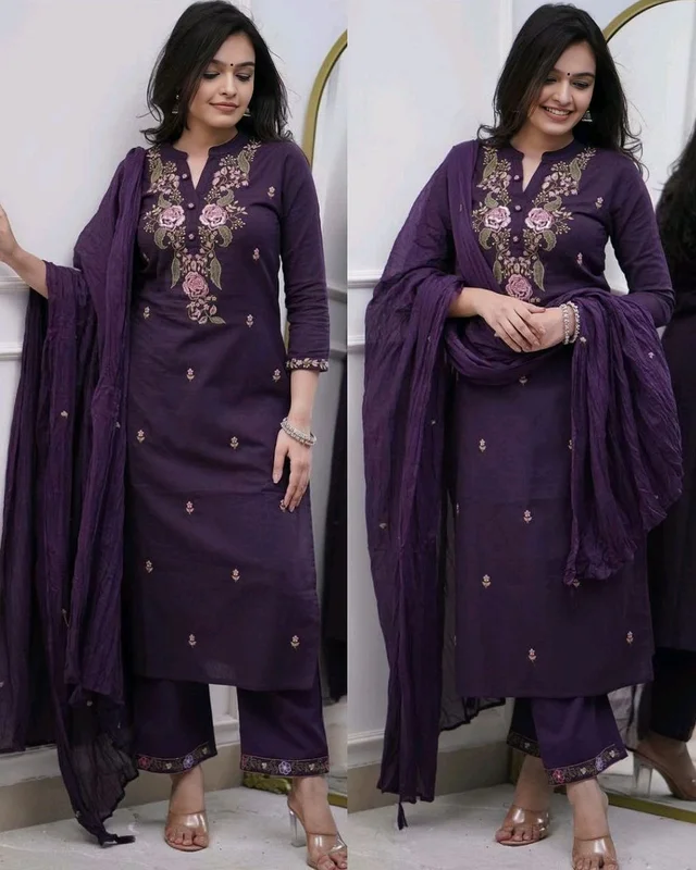 Trendy Purple Kurti With Dupatta & Bottomwear
- M