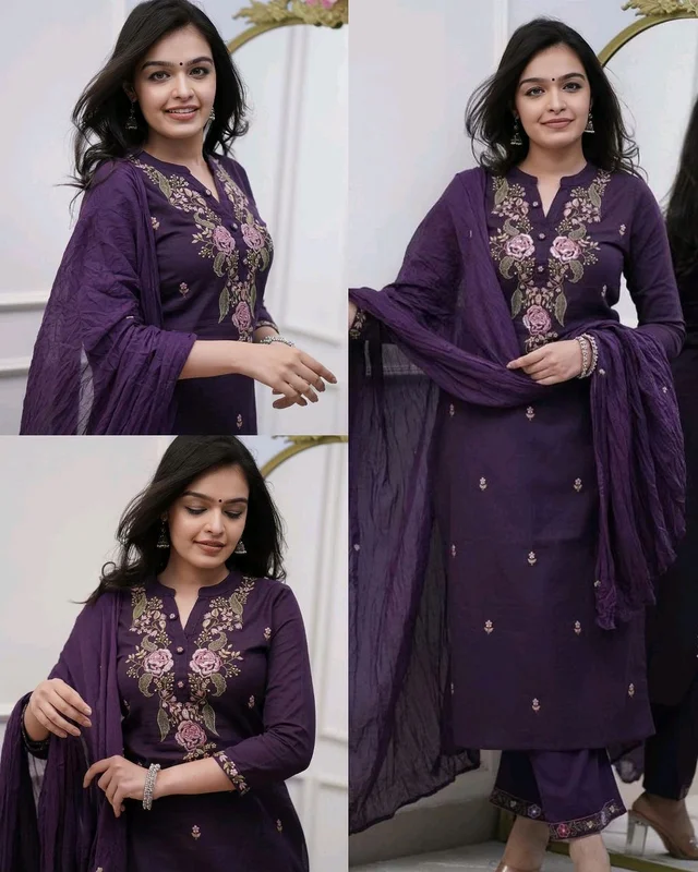 Trendy Purple Kurti With Dupatta & Bottomwear
- L
