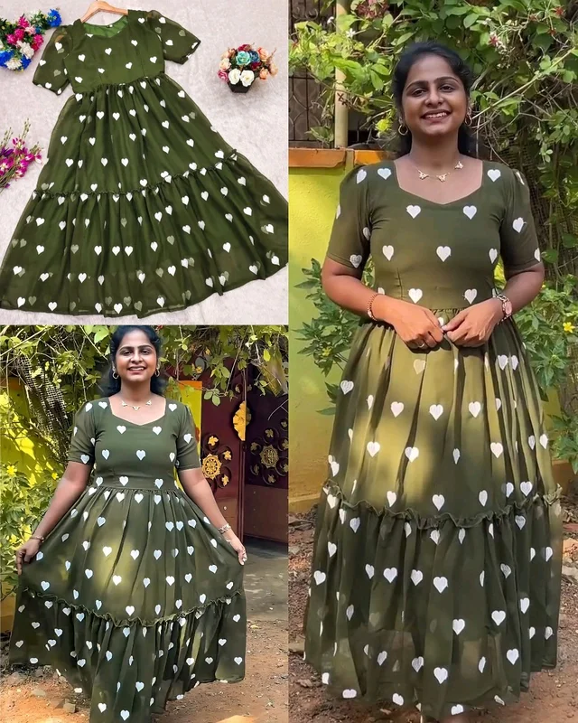 Trendy Fashionable Heart Printed Dresses
- Green, S