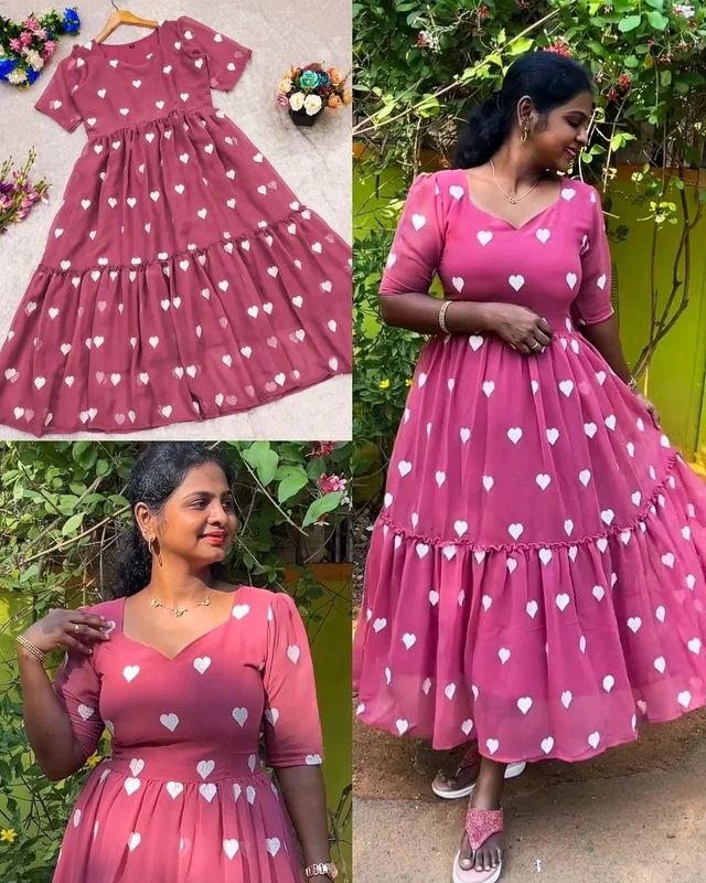 Trendy Fashionable Heart Printed Dresses
- Mauve, S