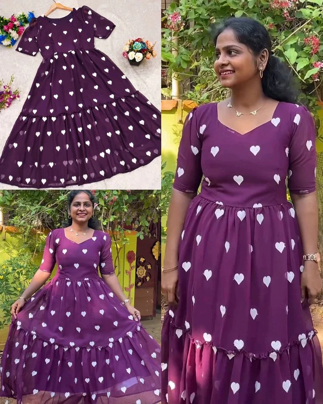 Trendy Fashionable Heart Printed Dresses
- Purple, 3XL