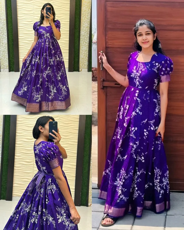 KalamKari PRINTED PRESENT WEDDING GOWN COLLECTION
- Purple, L