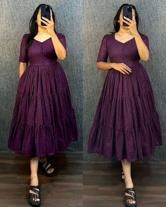 Hakoba 3 layer Gown With One Side Pocket - Wine, S