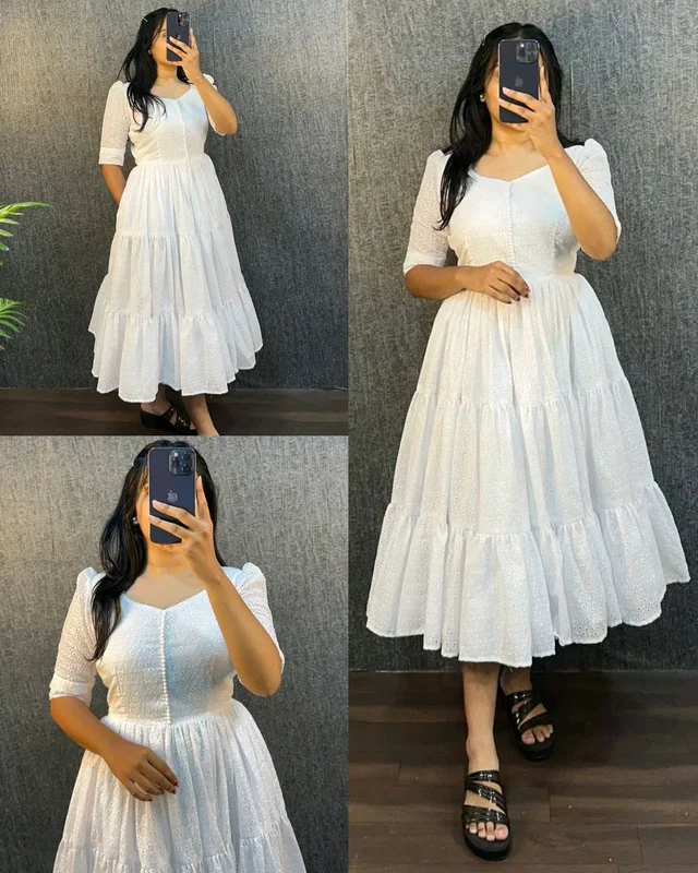 Hakoba 3 layer Gown With One Side Pocket - White, M
