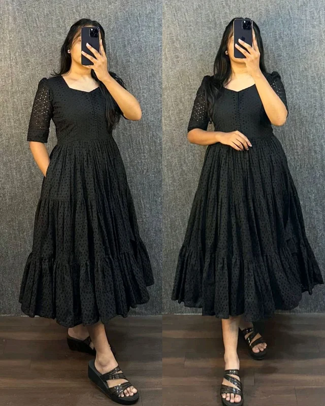 Hakoba 3 layer Gown With One Side Pocket - Black, S