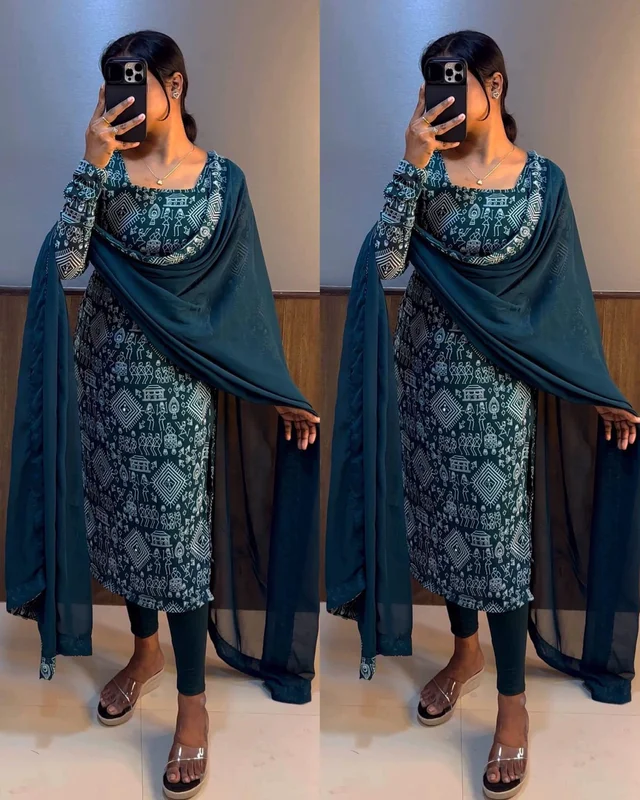College and office wear Kurtis - Teal, XL
