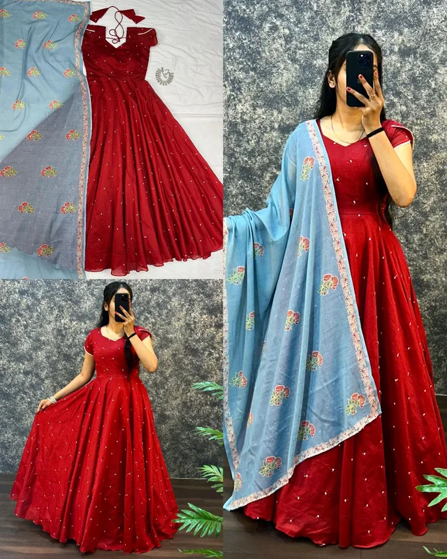 UPCOMING WEDDING SERIES GOWN WITH DUPPTA - Pink, S