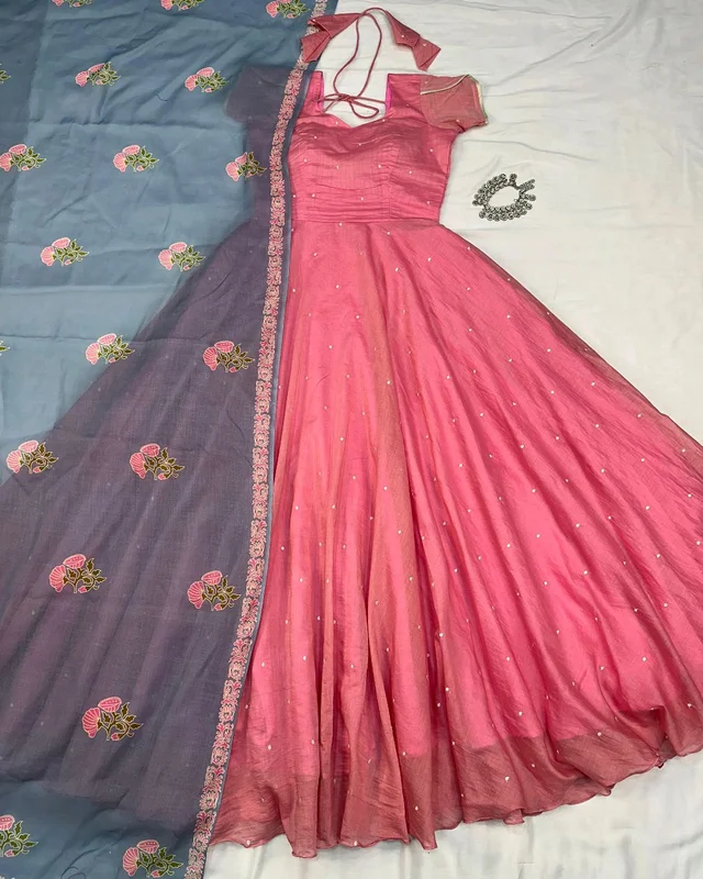 UPCOMING WEDDING SERIES GOWN WITH DUPPTA - Pink, M