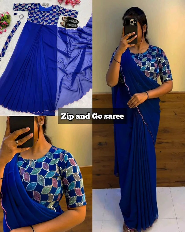 Zip and Go saree - Blue, M