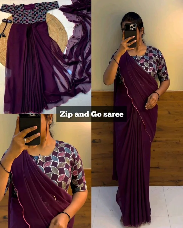 Zip and Go saree - Purple, 2XL