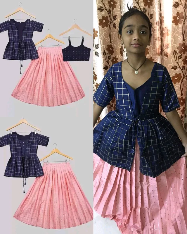 Elegant Kids Girls Lehanga Cholis - Pink & Blue, 13-14 Year