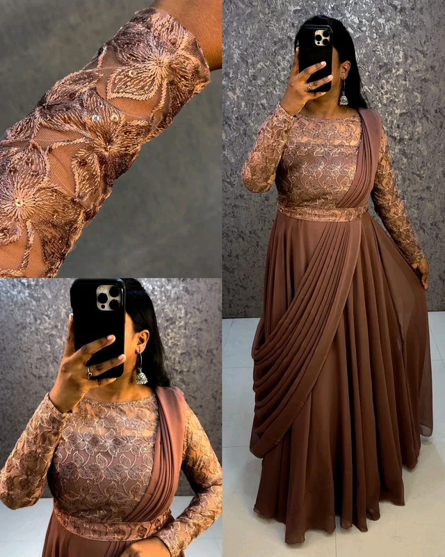 Budget friendly Party Gown + Belt + Dupata😍
- Saddle Brown, 5XL