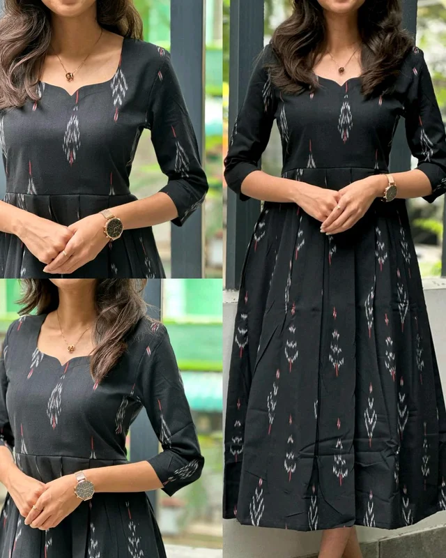 Black elegance of tradition with our Ikkat Cotton frocks. - L