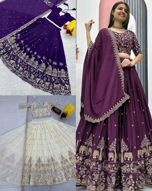Beautiful Designer Traditional Chinon Silk Heavy Embroidery Work Lehenga
- Cherry Pie, Semi Stitched