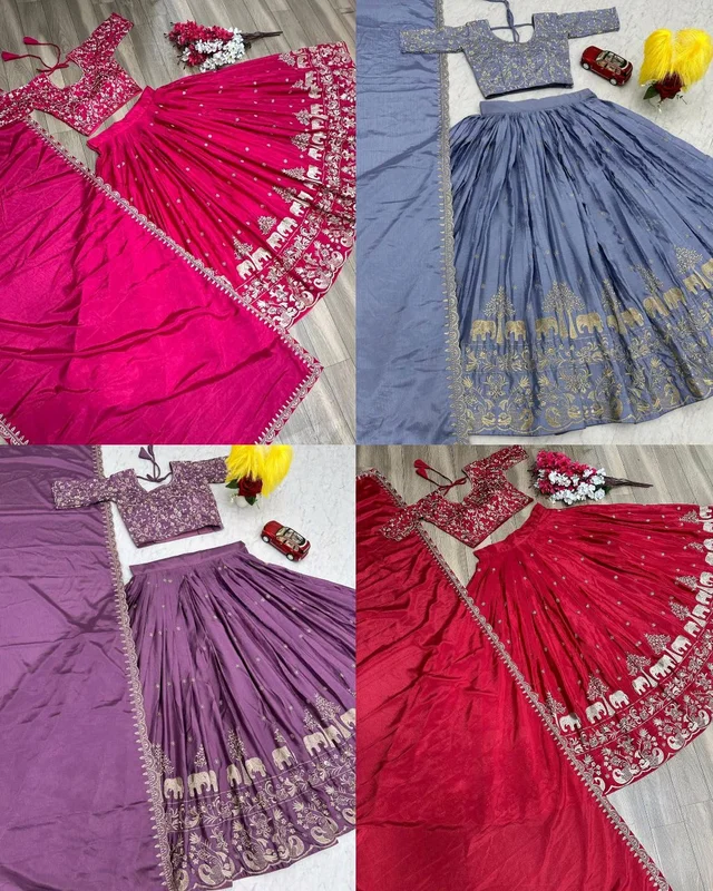 Beautiful Designer Traditional Chinon Silk Heavy Embroidery Work Lehenga
- Trendy Pink, Semi Stitched