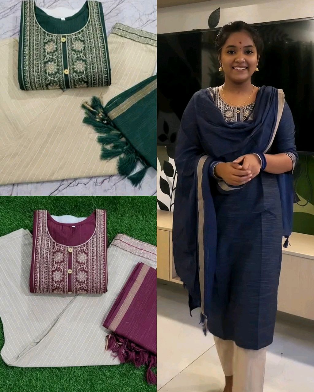 Daily college & office wear Cotton Kurta Set For Womens - Kadhi Cotton Blue, XL