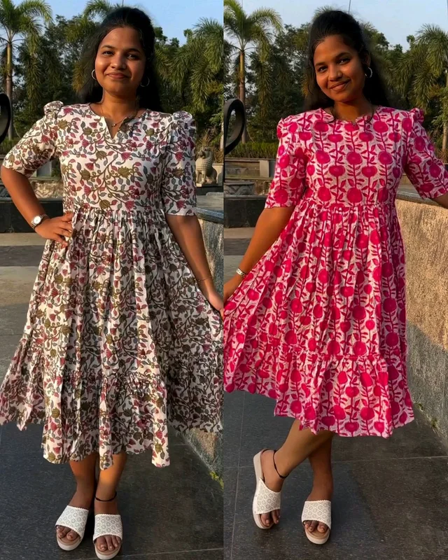 Summer Special Maxi gown soft Maslin cotton with digital print. - White, M