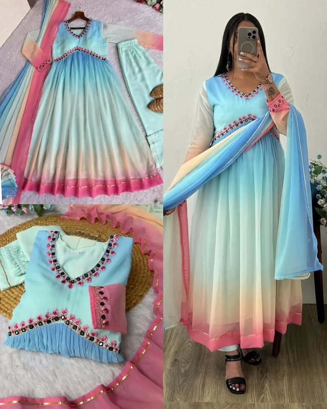 Presenting By New Party Wear Look Weightless,padding 3D Gerorrget Alia With Dupatta , pant Set of 3 pic - S