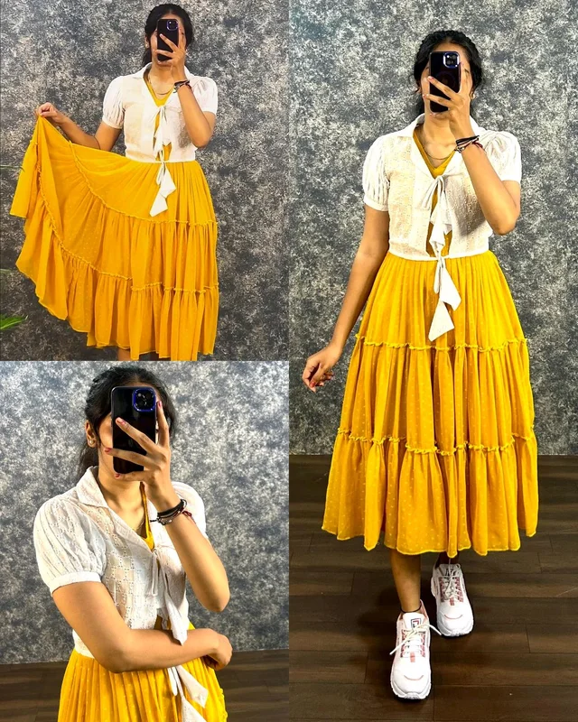 Trendy Stylish Coat With Gown - Yellow, XS
