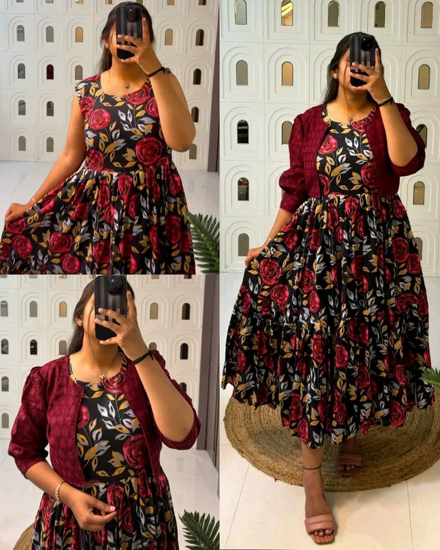 Super Trendy Beautiful flowers print maxi with hakoba koti
- XL