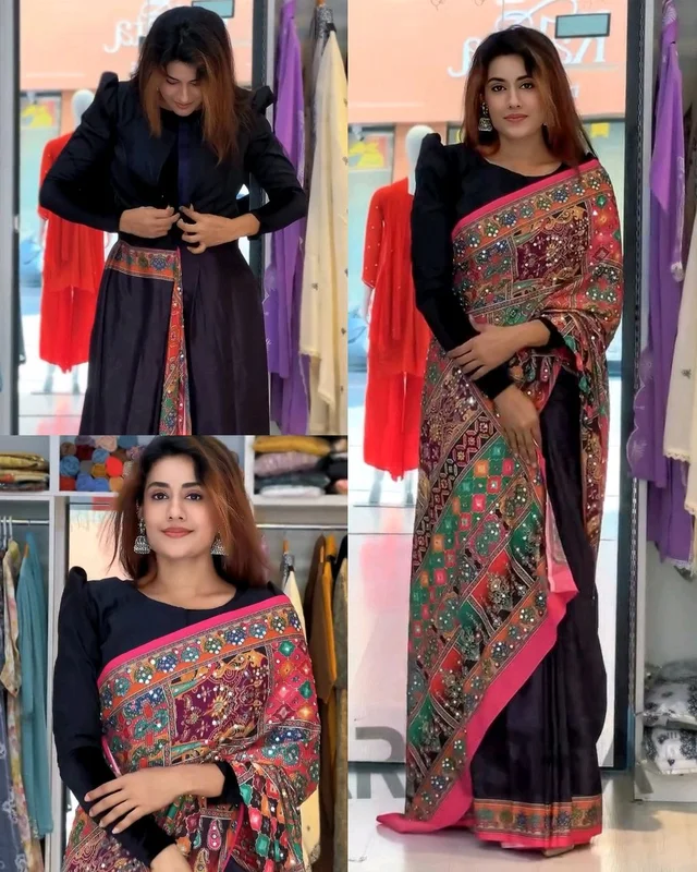 Trendy Zip and Go 30 Sec Gown Saree - L, Black