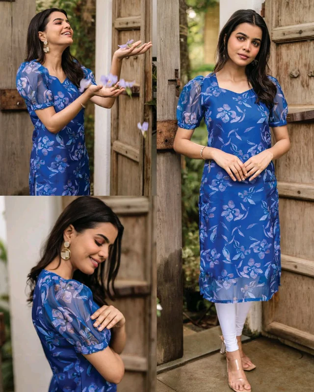 Daily college & office wear Kurti - Blue, XL
