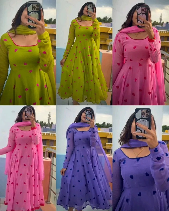 Designed to Make you feel Like a Queen.This perfect gift for your π.This heart Anarkali made with ππ premium Georgette Fabric With beautiful heart embroidery work all over Gown π - Pink, 3XL