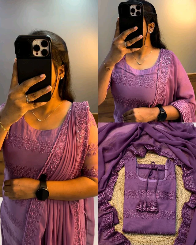 Trendy Net Embroidered kurti + dupata - Wisteria, 5XL