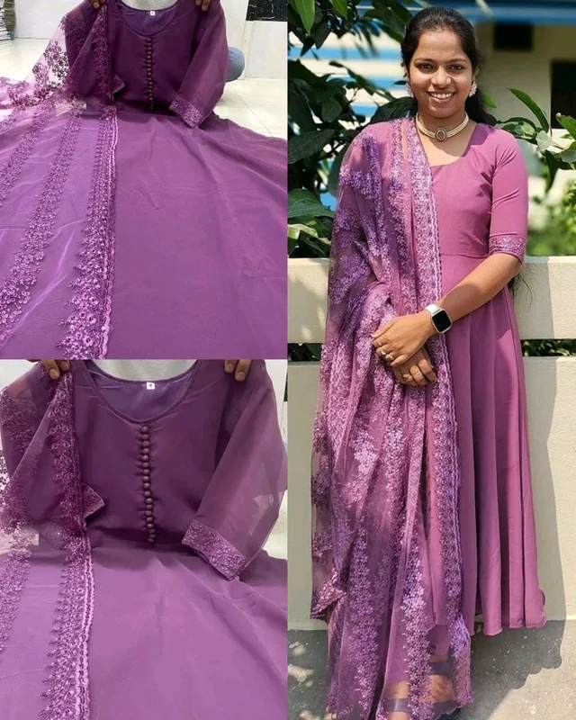 Trendy Net with sequence Embroidery work Kurti With Dupatta
- L