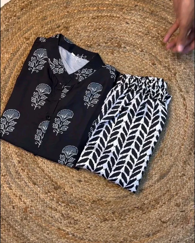 Launching Designer Co-Ords set in *Aline kurti pattern paired with Ankle length pant - Black & White, S