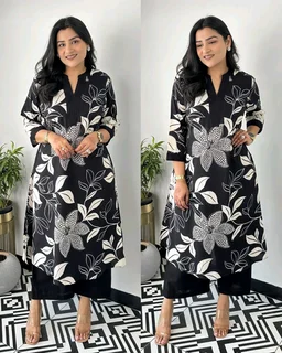 Launching Designer Co-Ords set in Cotton Floral Kurta with Palazzos - Purple, M