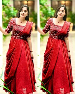 The Beautiful Partywear Gown With Attached Dupatta & Belt ❤️ - Mauve, M