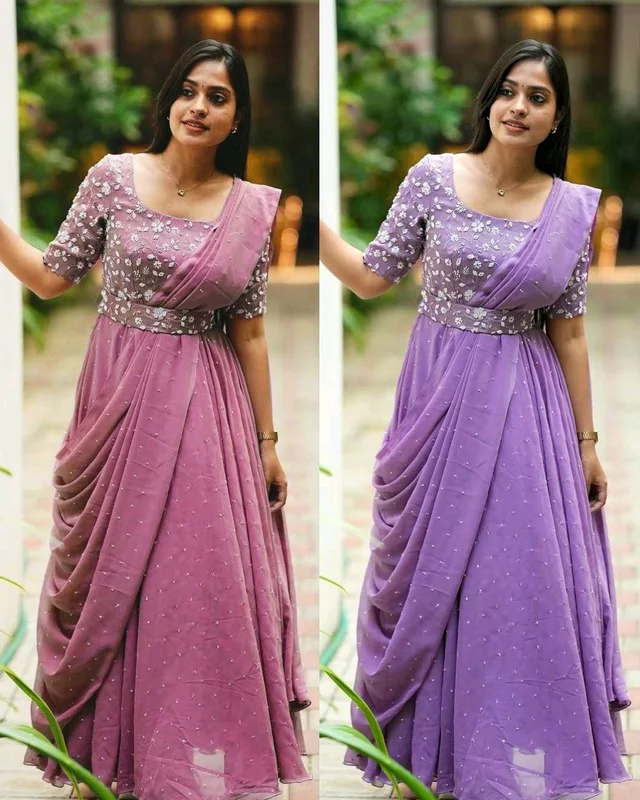 The Beautiful Partywear Gown With Attached Dupatta & Belt ❤️ - Turkish Rose, M