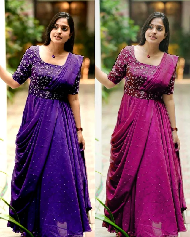 The Beautiful Partywear Gown With Attached Dupatta & Belt ❤️ - Cardinal Pink, 2XL