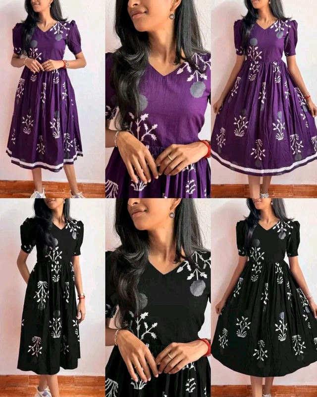 Anarkali New Design Women Half Sleeves Printed Middy Gown !! - Black, L