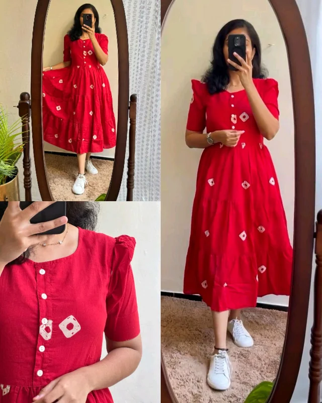 Introducing Beautiful prints of pure and rich Soft Cotton Gown - Red, 2XL